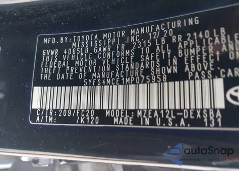 2021 Toyota Corolla Se Nightshade Edition from USA, damaged, VIN 5YFS4MCE1MP075958